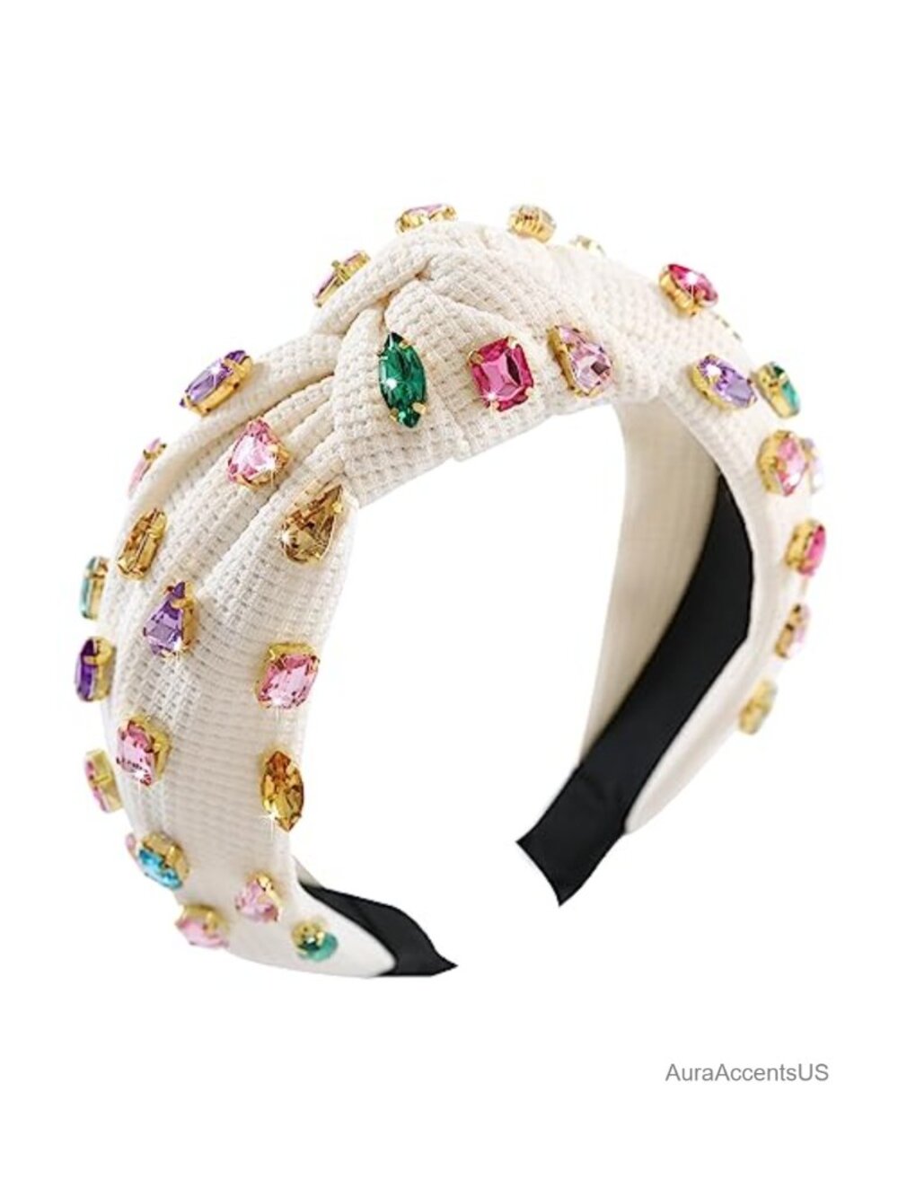 Rhinestone Crystal Knotted Headband Women Sparkly Wide Top Knot Hair Accessory